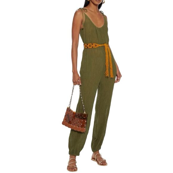 ZIMMERMANN Belted Crinkled Ramie and Cotton Blend Jumpsuit - Picture 1 of 11